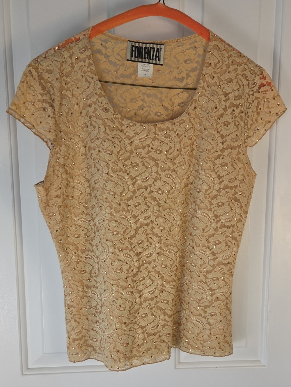 Forenza Gold Lace Sequin Scoop Neck Top